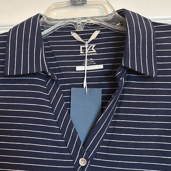 Cutter & Buck NWT women’s blue striped button down shirt size medium - Picture 2 of 9